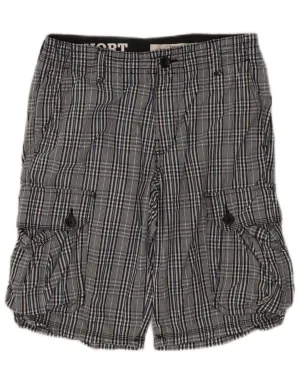 Tactical Attachment Loops DKNY Mens Cargo Shorts W30 Medium Blue Check Cotton