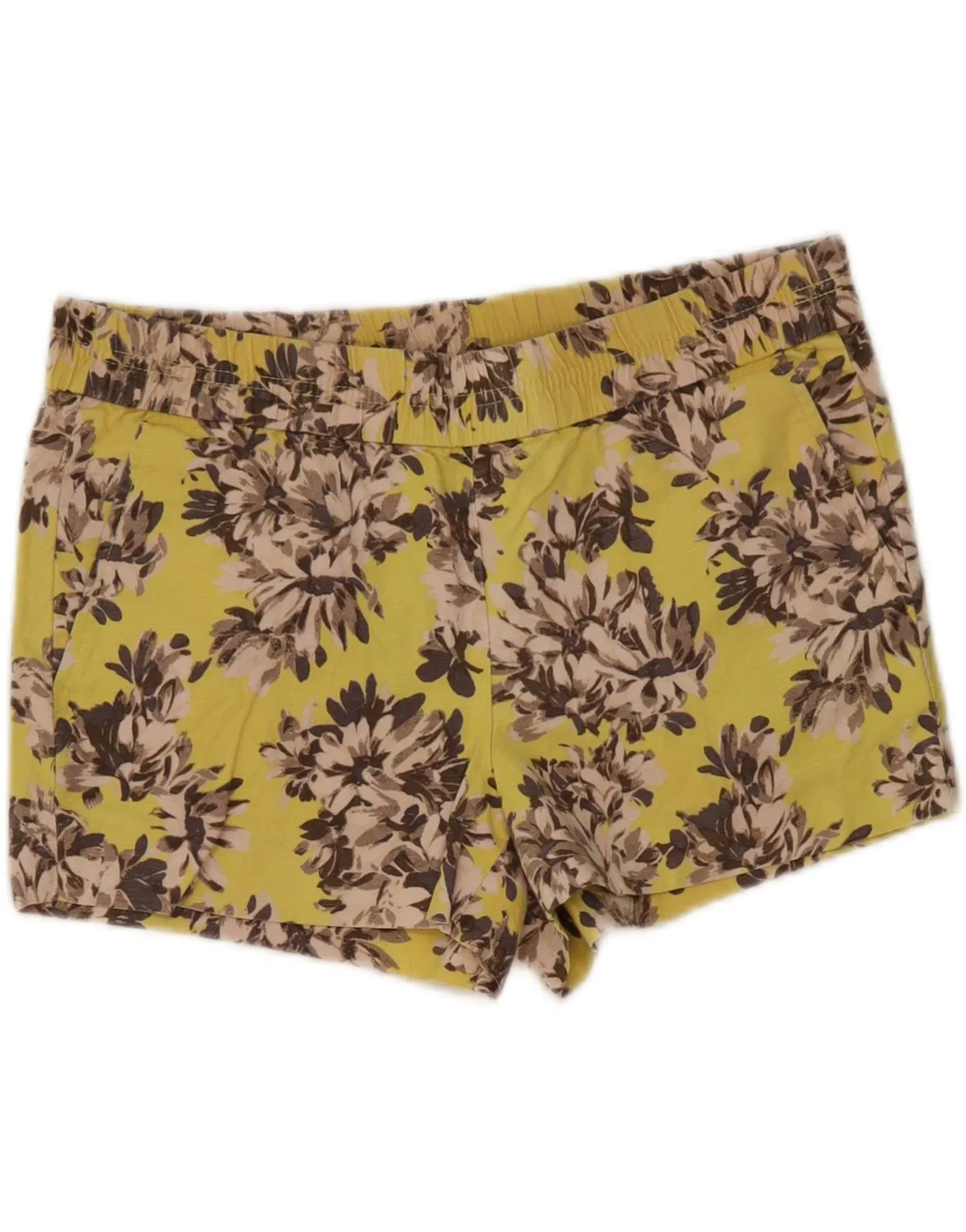 J. CREW Womens Low Waist Casual Shorts US 4 Small W34  Yellow Floral Linen Neutral Toned Stitching Creative Professional