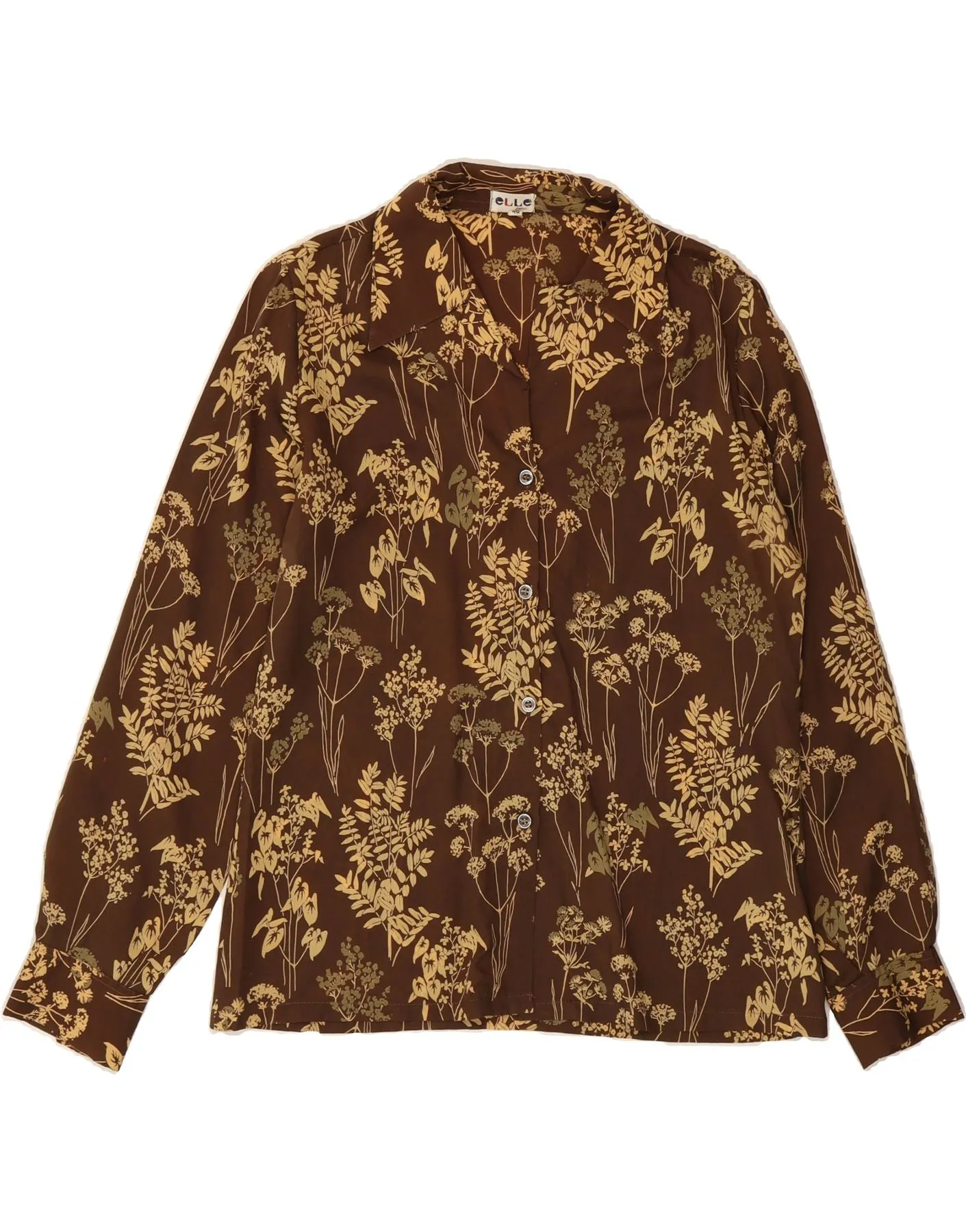 ELLE Womens Shirt Blouse IT 46 Large Brown Floral Acetate Ethical production Minimalist Design