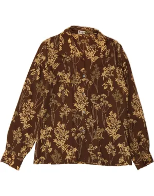 ELLE Womens Shirt Blouse IT 46 Large Brown Floral Acetate Ethical production Minimalist Design