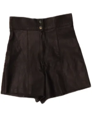 Athleisure Trend Snag Resistant Fabric VINTAGE Womens High Waist Leather Shorts Large W28  Black Leather