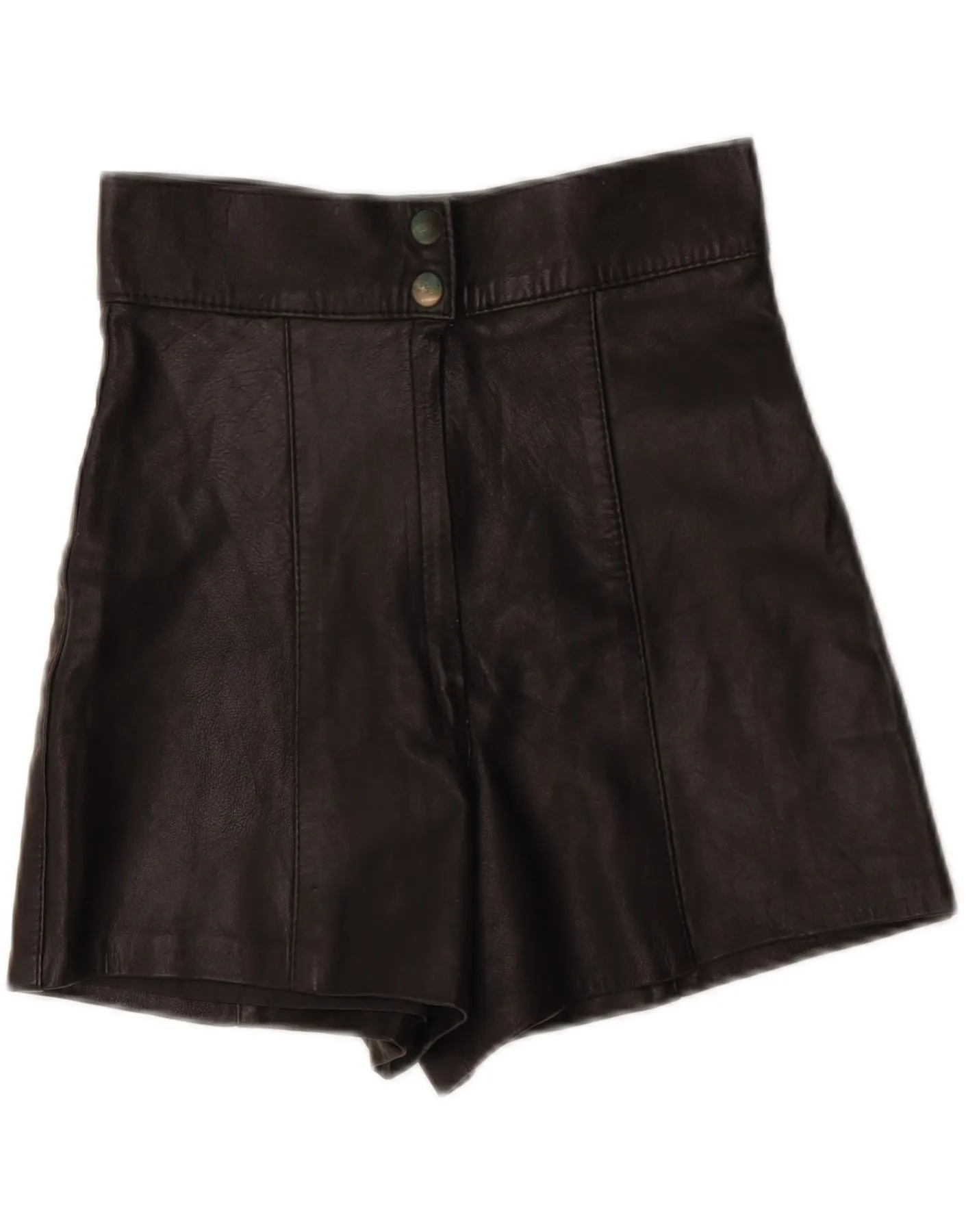 Athleisure Trend Snag Resistant Fabric VINTAGE Womens High Waist Leather Shorts Large W28  Black Leather