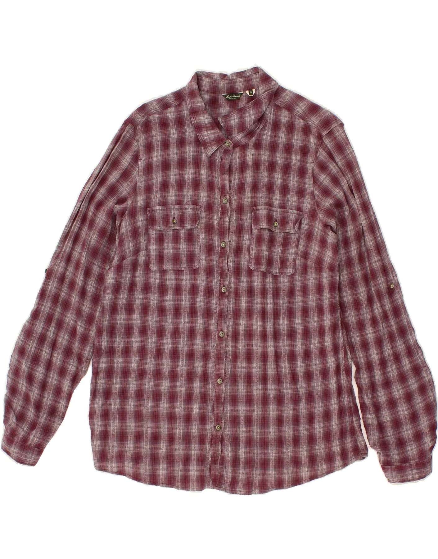 Thermal regulation EDDIE BAUER Womens Shirt UK 16 Large Burgundy Check Cotton