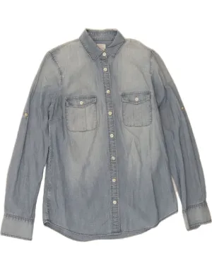 wrinkle free Short Sleeve J. CREW Womens Denim Shirt UK 6 XS Blue Cotton