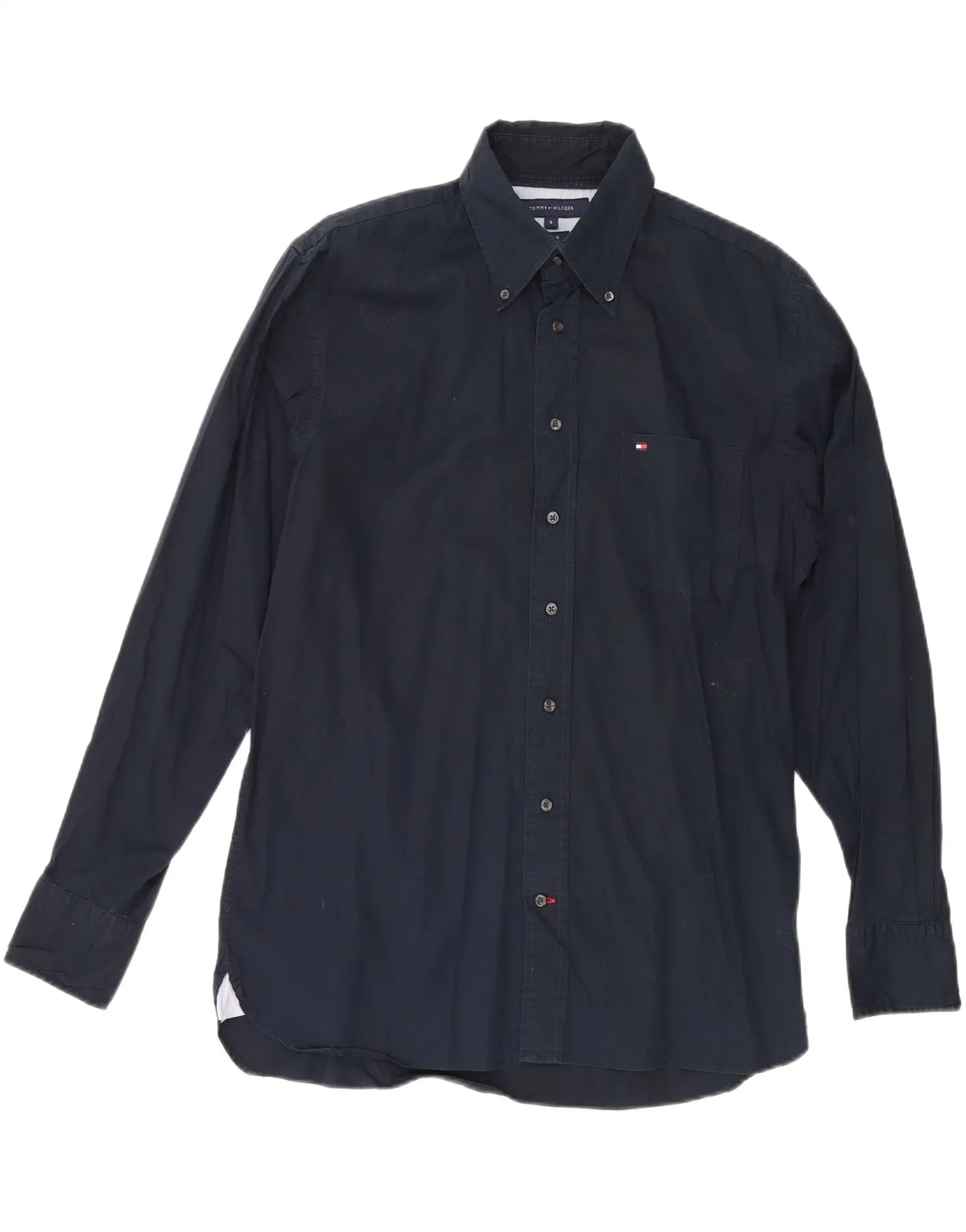 TOMMY HILFIGER Mens Shirt Small Navy Blue Cotton High Neck Non Iron Material