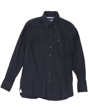 TOMMY HILFIGER Mens Shirt Small Navy Blue Cotton High Neck Non Iron Material