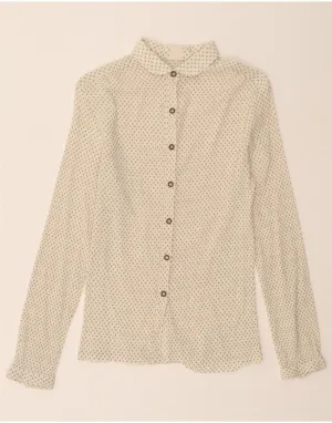 VINTAGE Womens Shirt UK 12 Medium Off White Geometric Summer Outfit Polished Finish