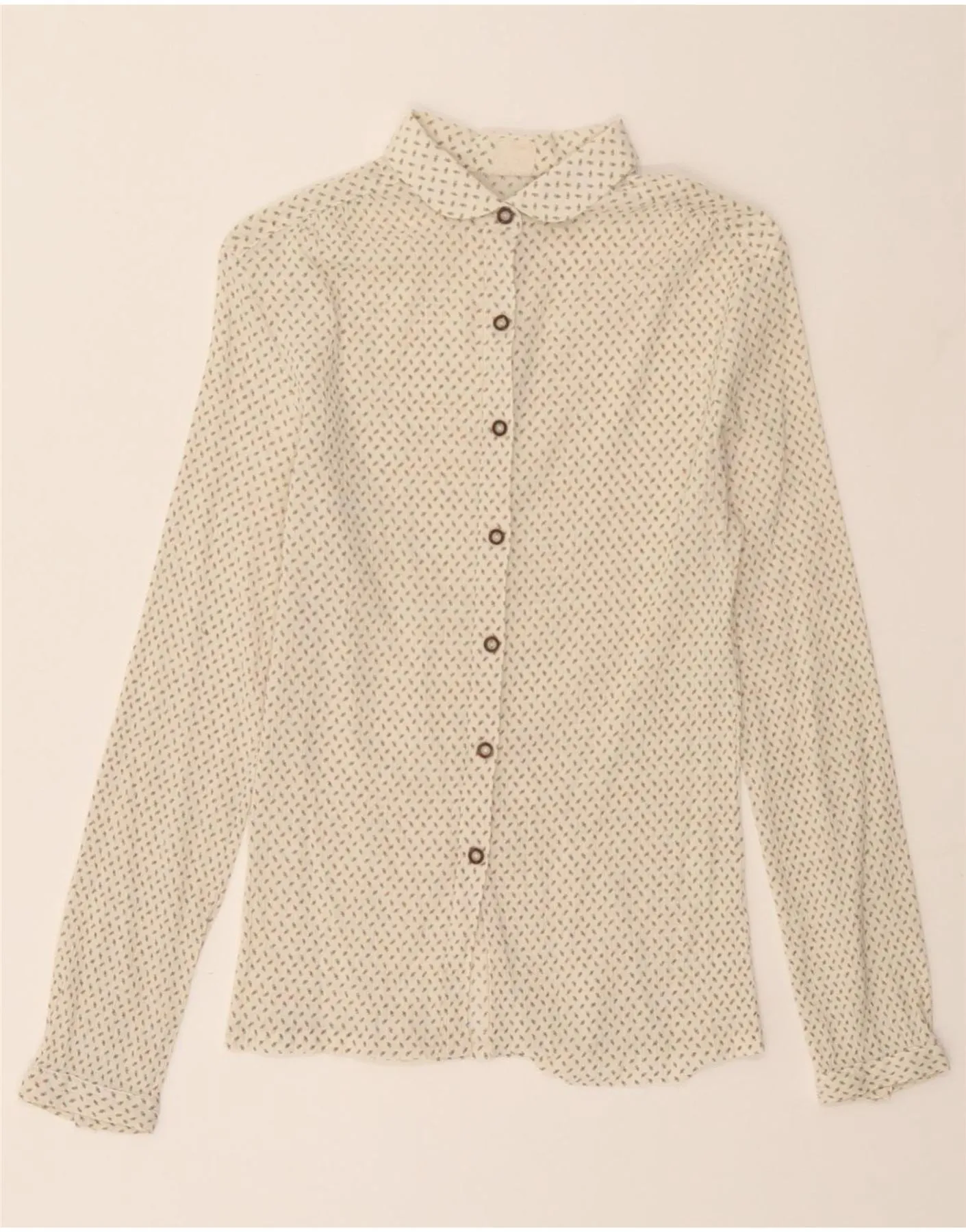 VINTAGE Womens Shirt UK 12 Medium Off White Geometric Summer Outfit Polished Finish