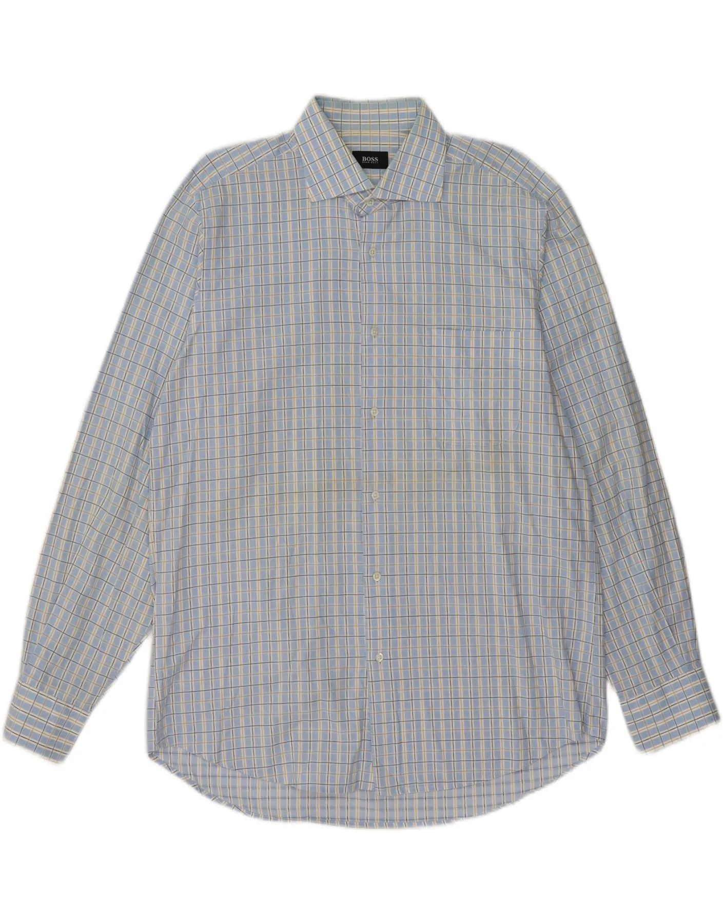HUGO BOSS Mens Shirt Size 41 16 Large Blue Check Cotton Bold colors