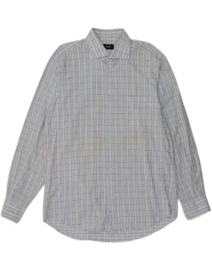 HUGO BOSS Mens Shirt Size 41 16 Large Blue Check Cotton Bold colors