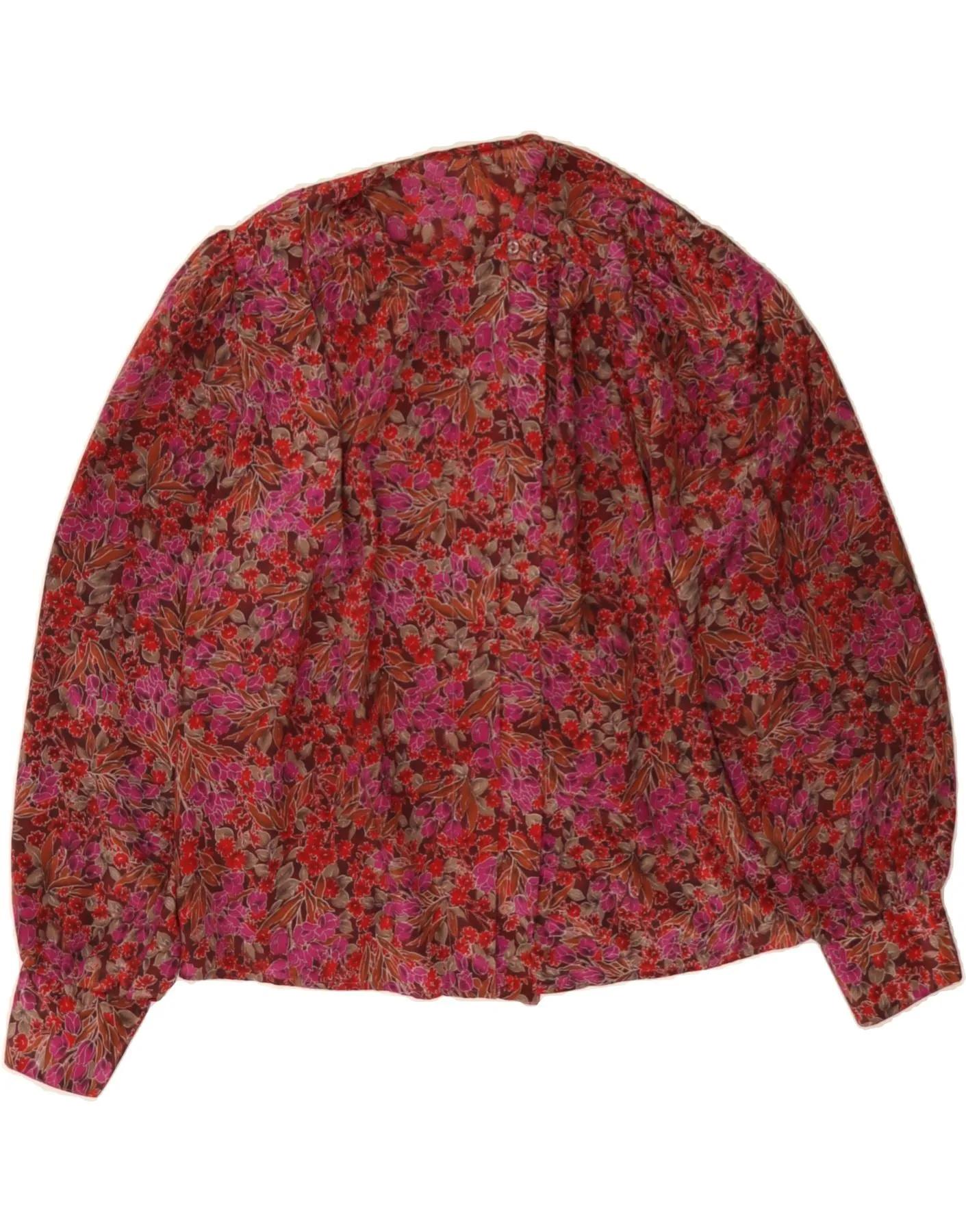 VINTAGE Womens Shirt Blouse UK 16 Large Red Floral Flexible Movement Lightweight Material