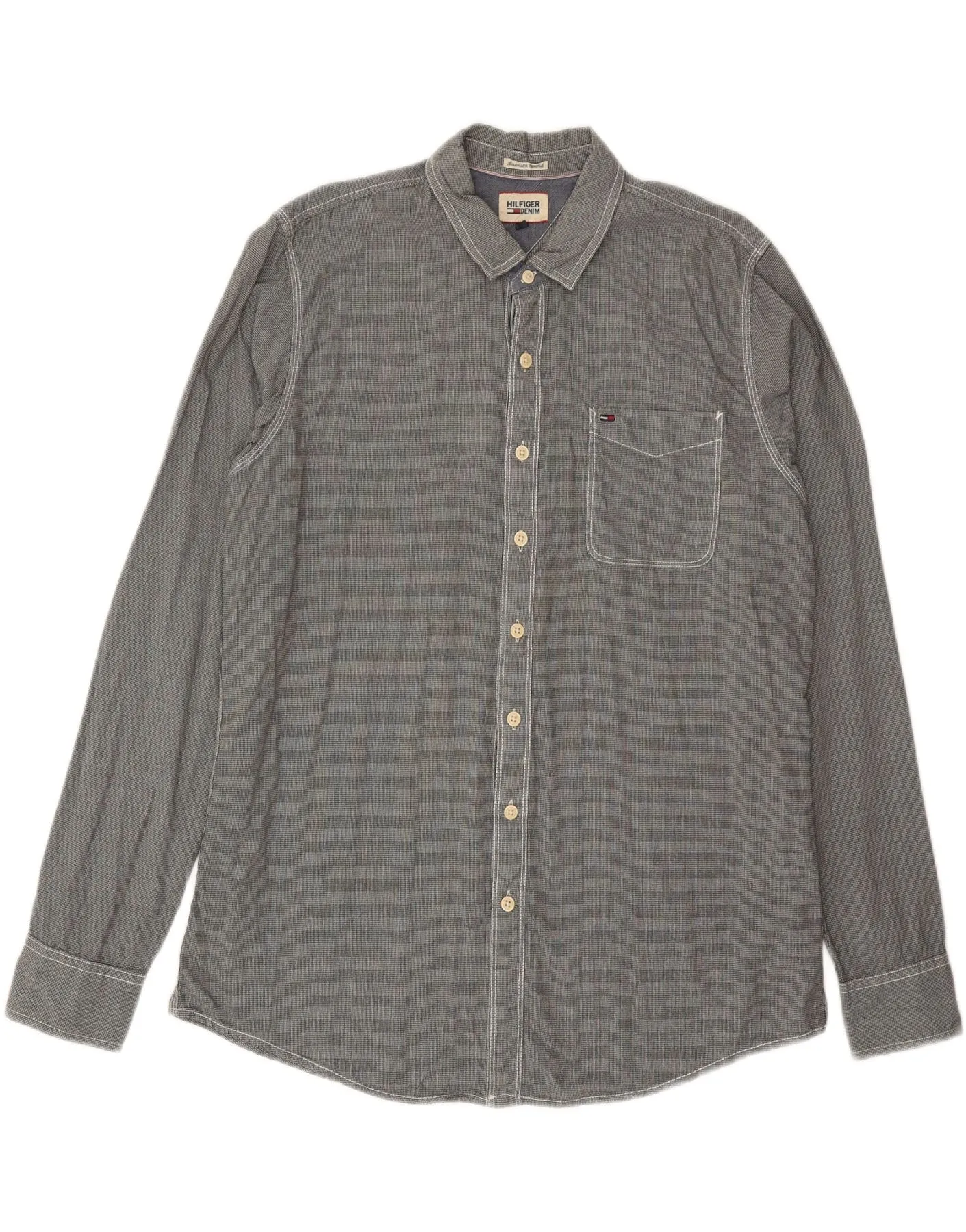 Gradient effect Graduation Attire TOMMY HILFIGER Mens Shirt 2XL Grey Houndstooth Cotton