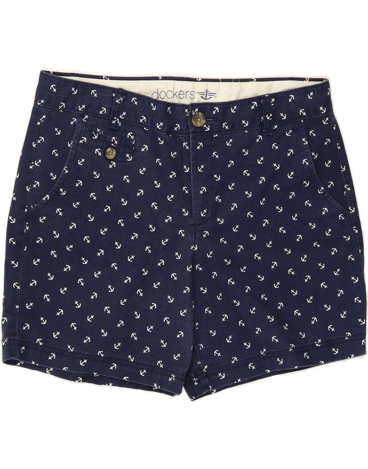 Layered Collar DOCKERS Womens Casual Shorts US 10 Large W34  Navy Blue Spotted Cotton