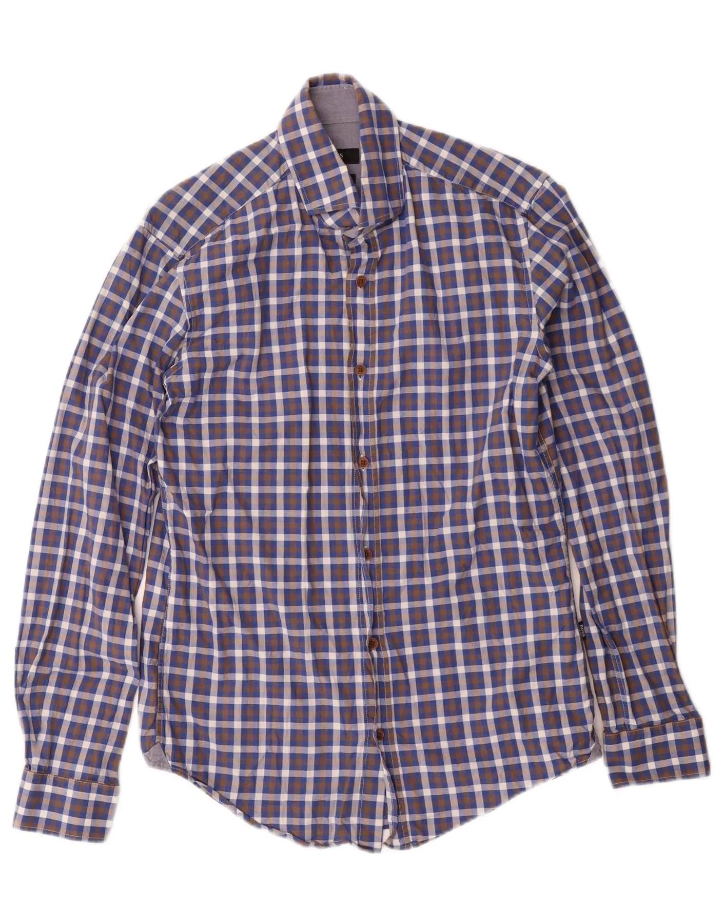 Wrinkle Resistant Material HUGO BOSS Mens Slim Fit Shirt Small Blue Check Cotton