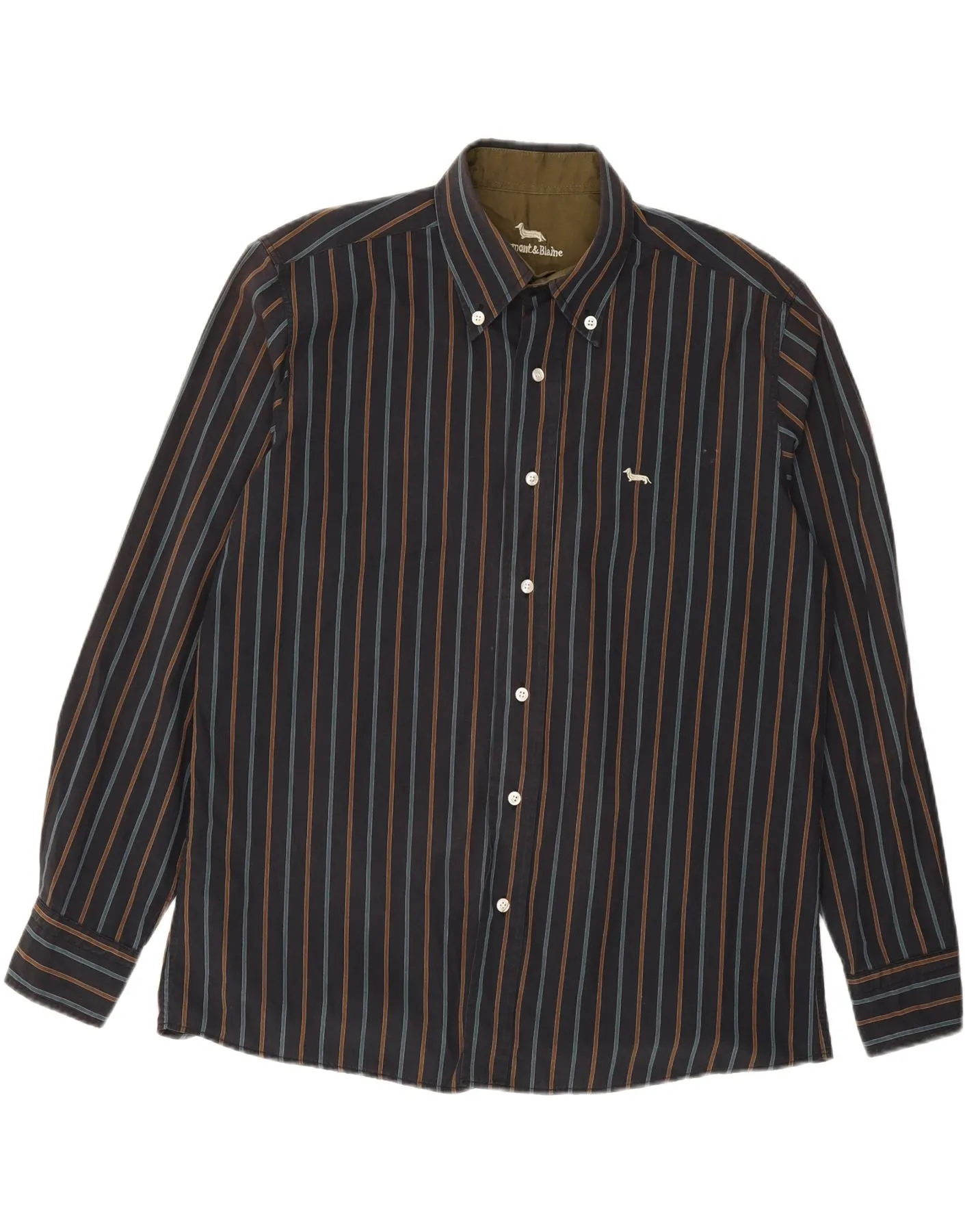 HARMONT & BLAINE Mens Shirt XL Black Striped Flexible Shoulder Construction Multi Pocket Utility