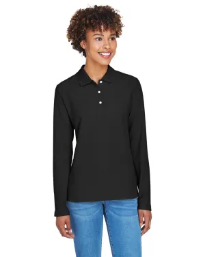 Devon & Jones D110W Ladies' Pima Piqu Long-Sleeve Polo Subtle ToneOnTone Stitching Yarn Dyed Collar