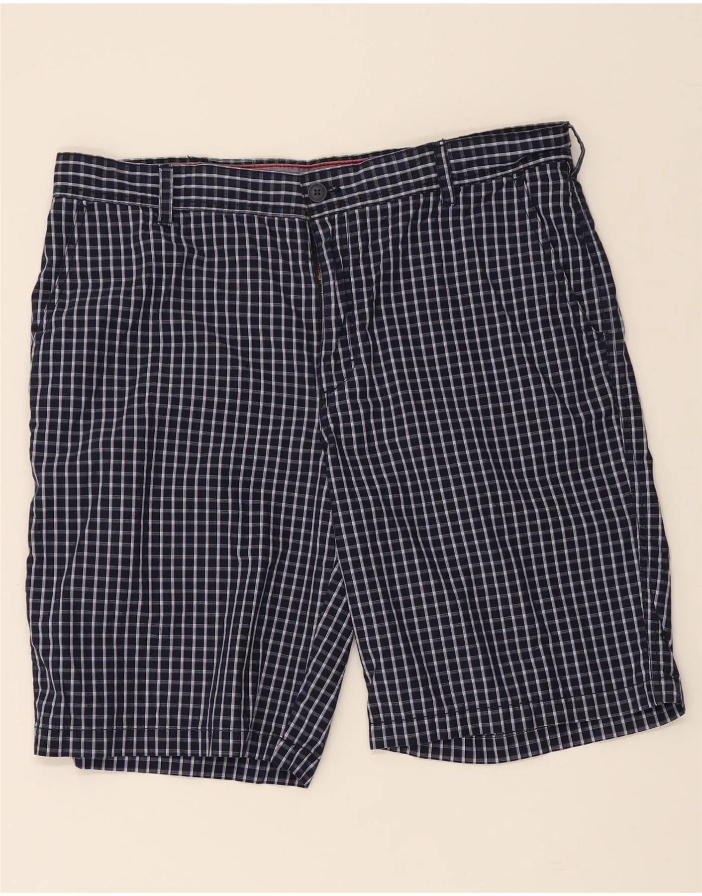 Casual Ease Abrasion Resistant Edges IZOD Mens Chino Shorts W36 Large Navy Blue Check Cotton