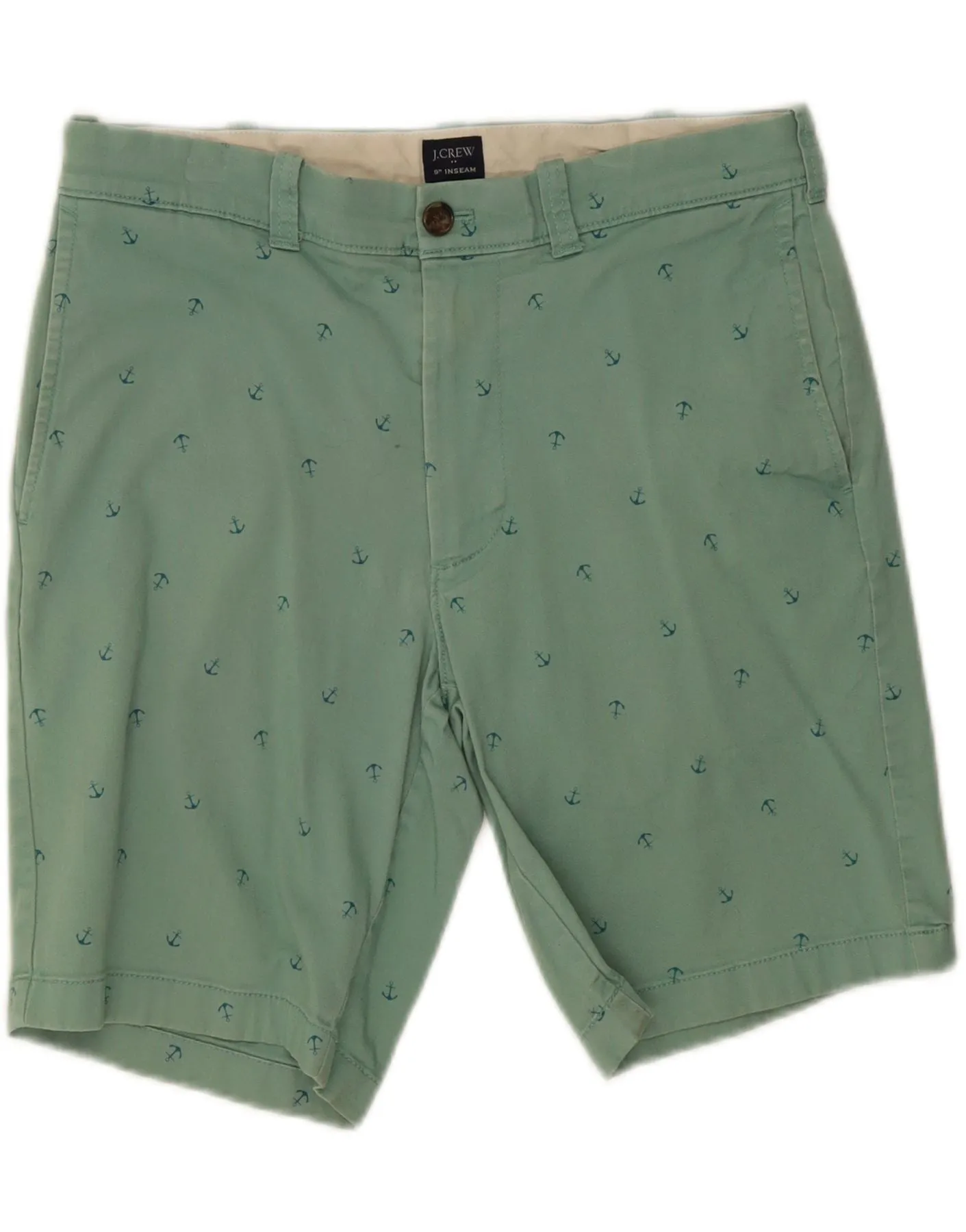 J. CREW Mens Abstract Pattern Chino Shorts W31 Medium  Green Cotton Easy Match