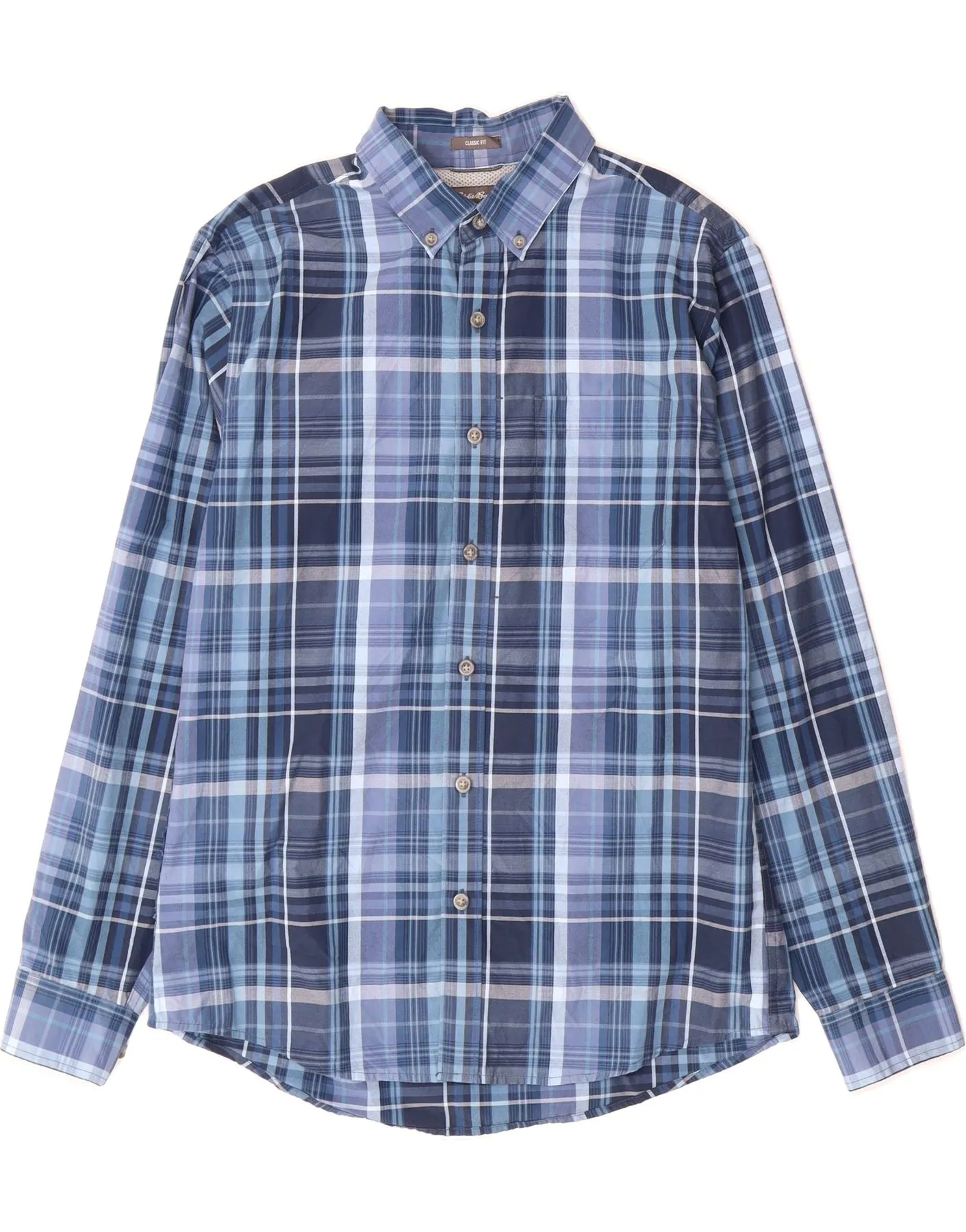 EDDIE BAUER Mens Classic Fit Shirt Medium Blue Check Cotton Ethical production
