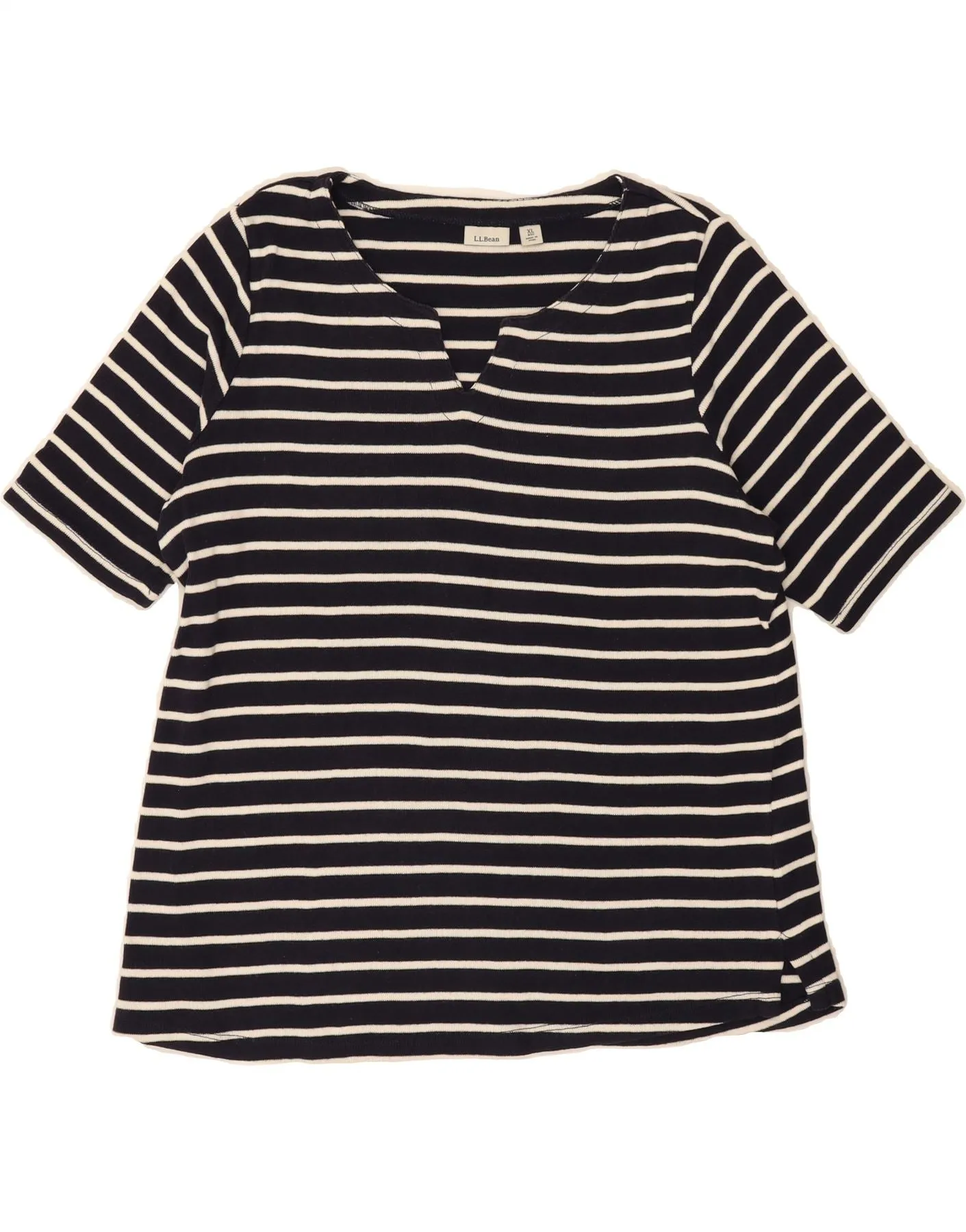 L.L.BEAN Womens T-Shirt BEST SELL UK 18 XL Navy Blue Striped Cotton Layering Essential Outdoor Smart