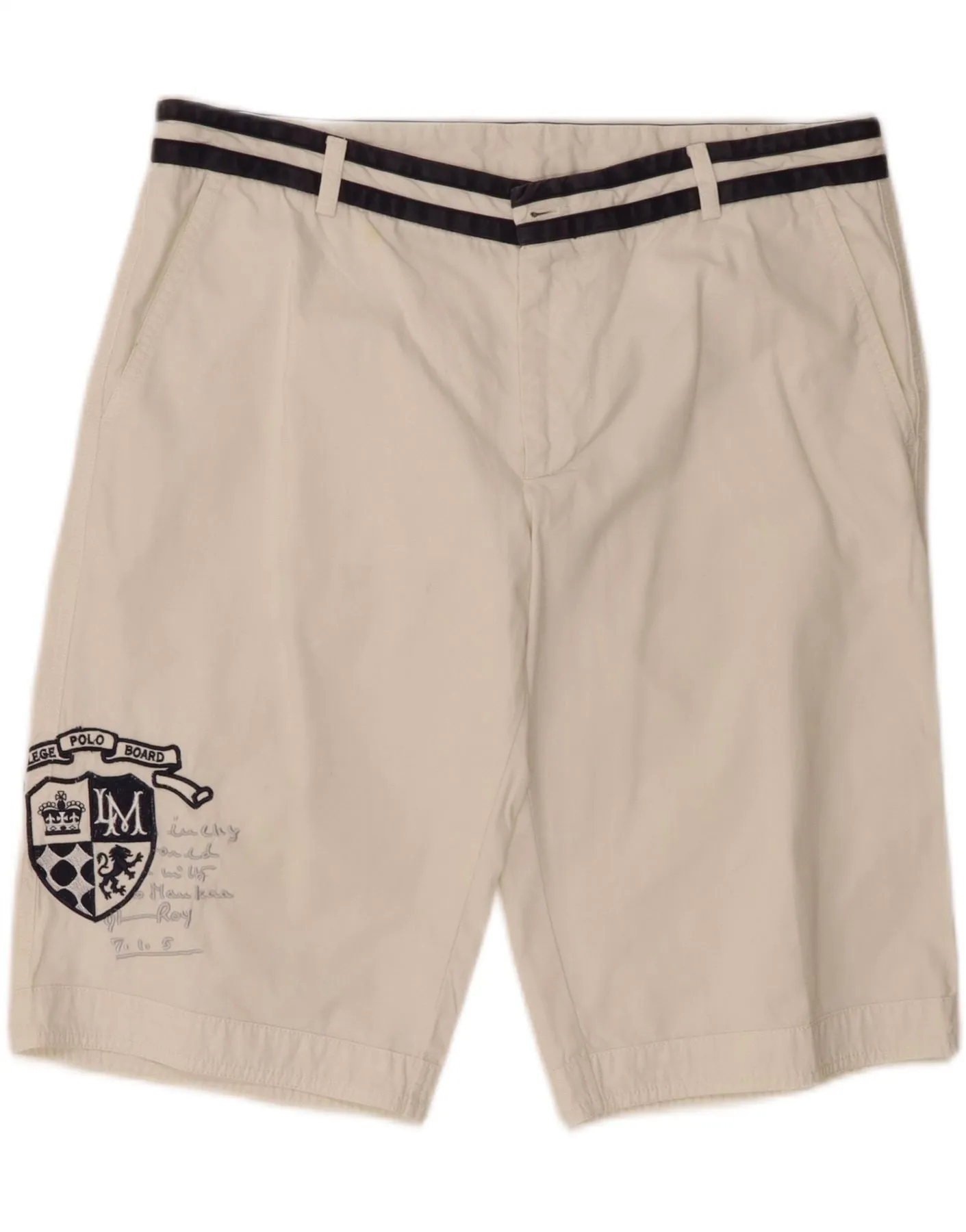 Clean Fit Silk Touch LA MARTINA Mens Graphic Chino Shorts W34 Large  Off White Cotton