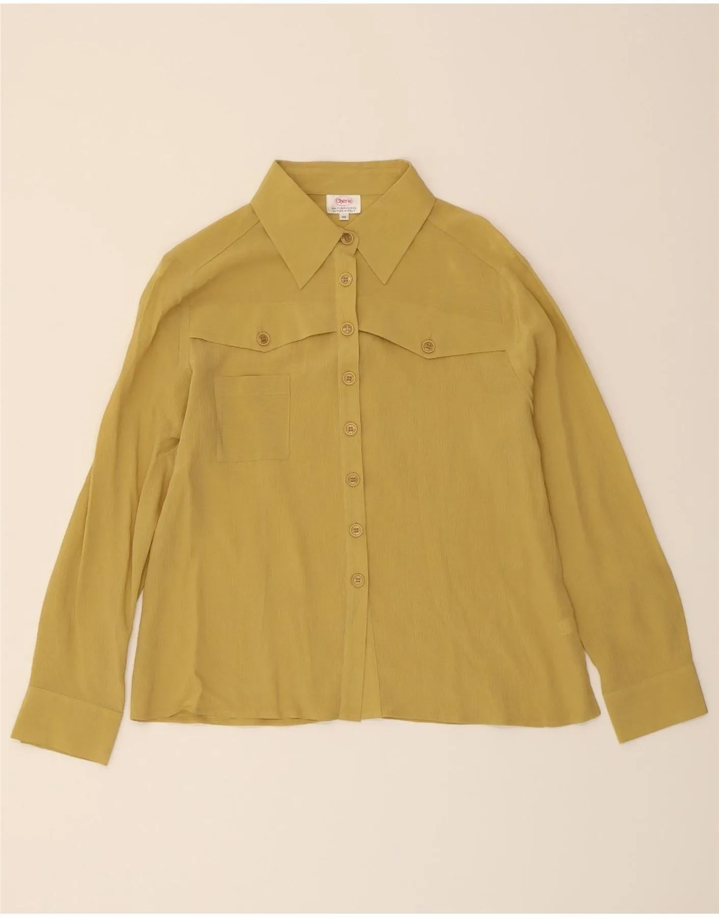 Layered Collar Mountain Escape CHERIE Womens Shirt Blouse IT 46 Large Yellow