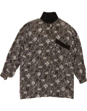 VINTAGE Womens Shirt Blouse UK 14 Large Grey Geometric Seasonal Fashion