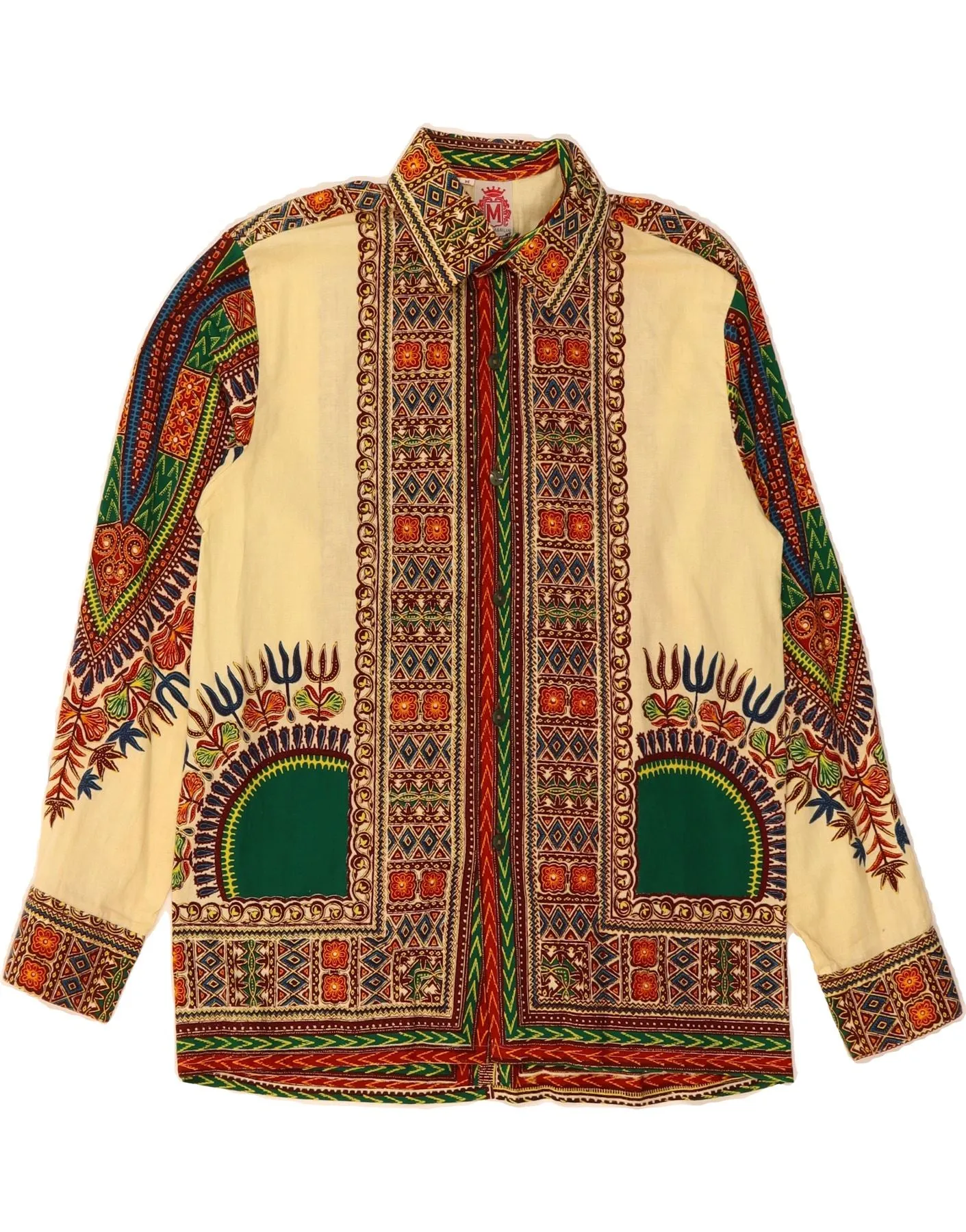 Anti Pill Treatment VINTAGE Mens Shirt Medium Beige Paisley
