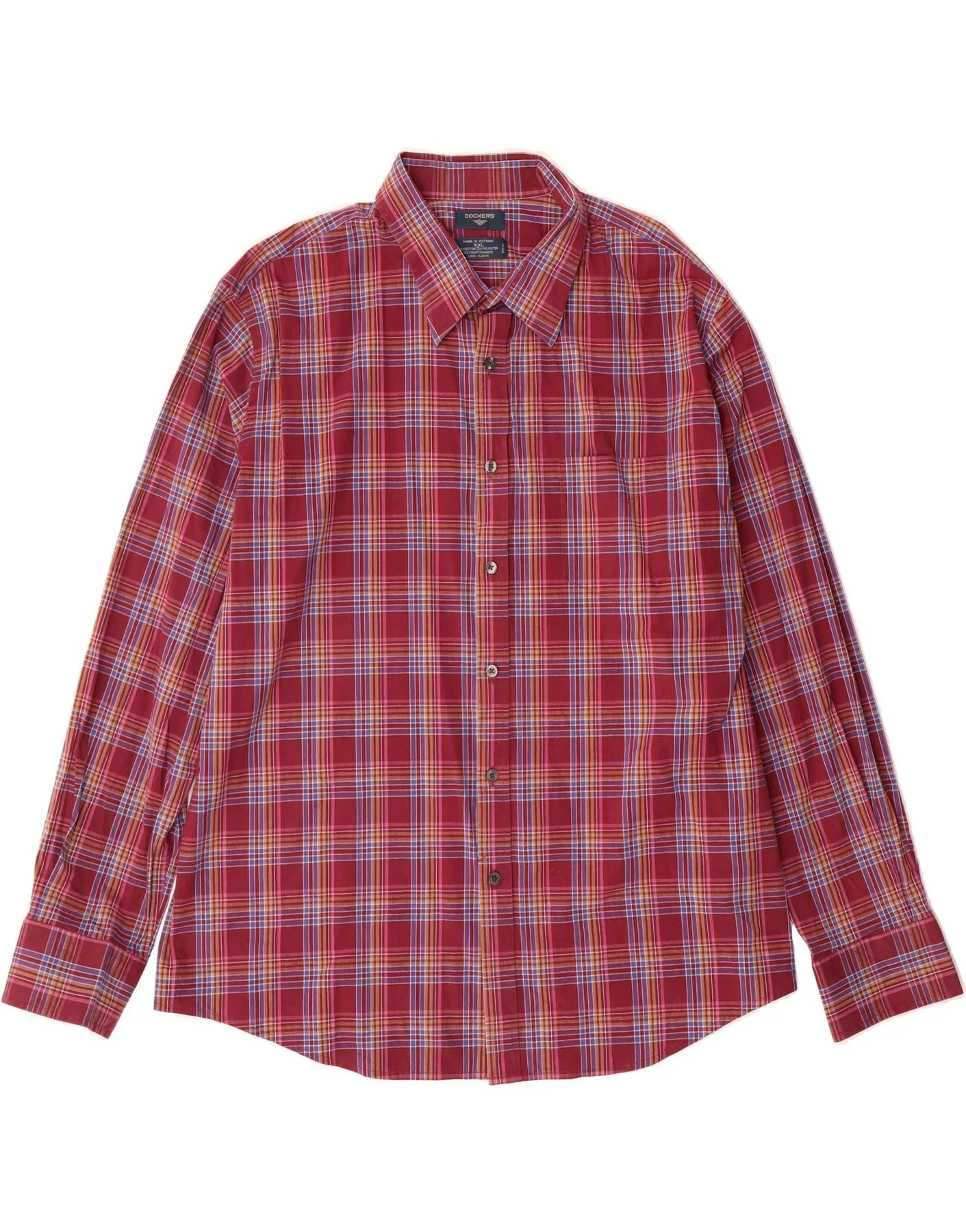 DOCKERS Mens Shirt 2XL Burgundy Check Cotton Checkered Print