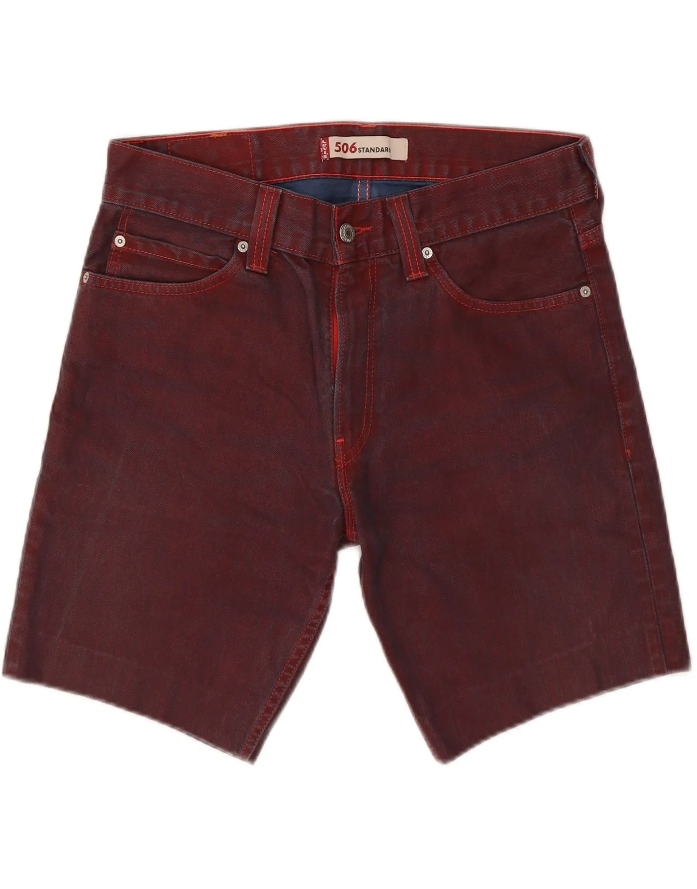 LEVI'S Mens 506 Standard Fit Denim Shorts W34 Large Burgundy Cotton Cool Look