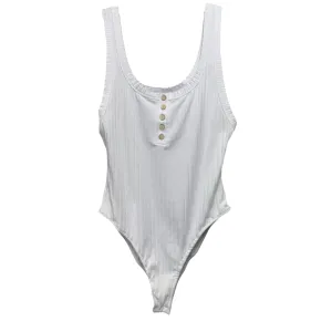 Henley Rib Bodysuit By Free People In White, Size: S bodysuit with jeans embroidered bodysuit