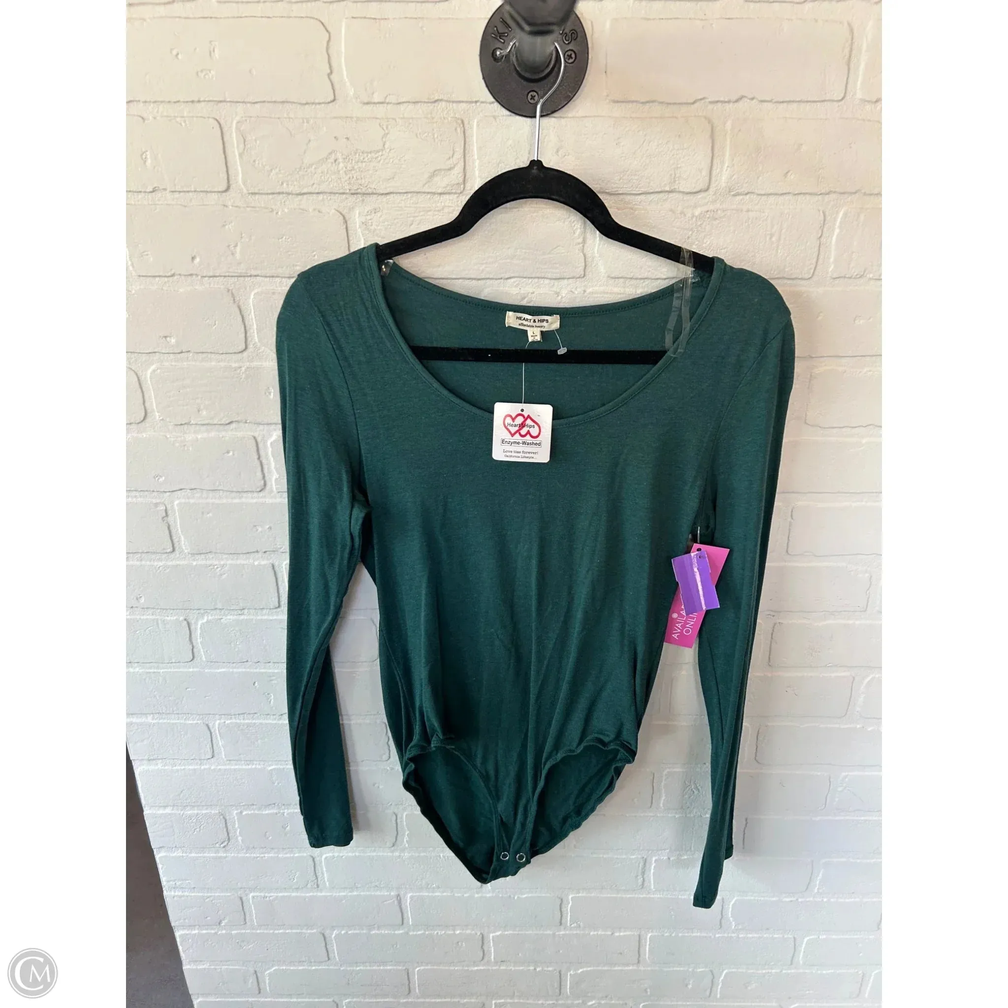 Bodysuit By Heart & Hips In Green & Grey, Size: L ribbed bodysuit fashion women bodysuit