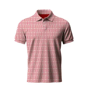 Lion Shield Red and White Pattern Print Short Sleeve Polo (Classic Fit) Layering Fashion