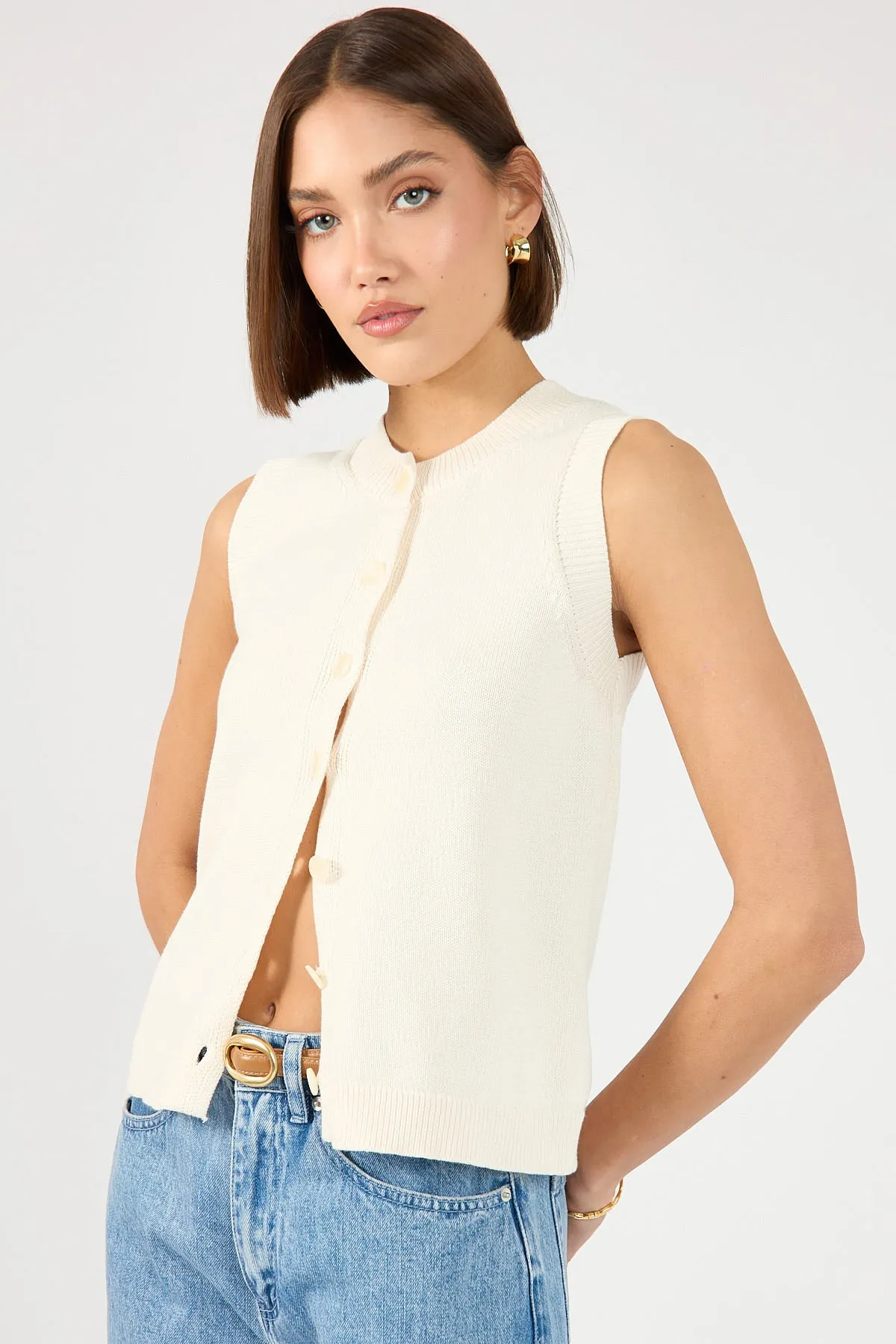 Perfect Stranger Connie Button Up Sleeveless Vest Bone Strong Sports Wear