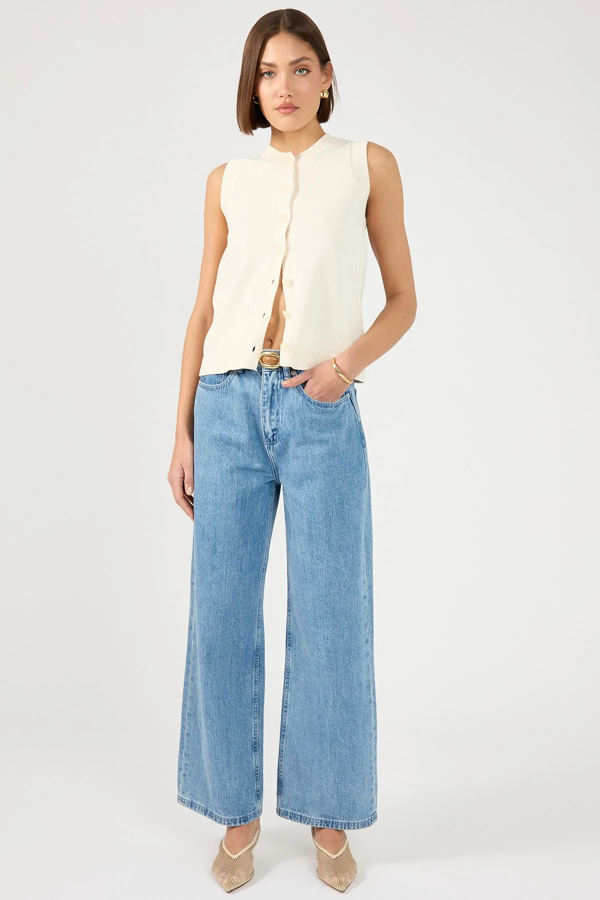 Flexible Armholes coordinating pieces Perfect Stranger Connie Button Up Sleeveless Vest Bone
