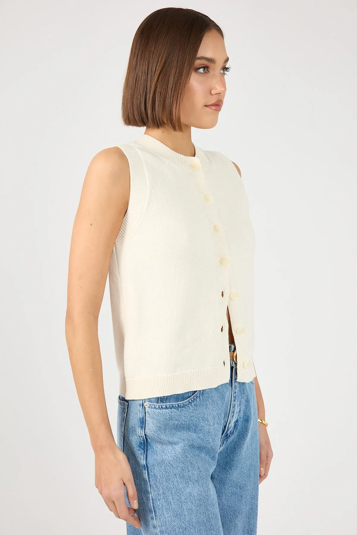 Noise Free Fabric Moisture Wicking Lining Perfect Stranger Connie Button Up Sleeveless Vest Bone
