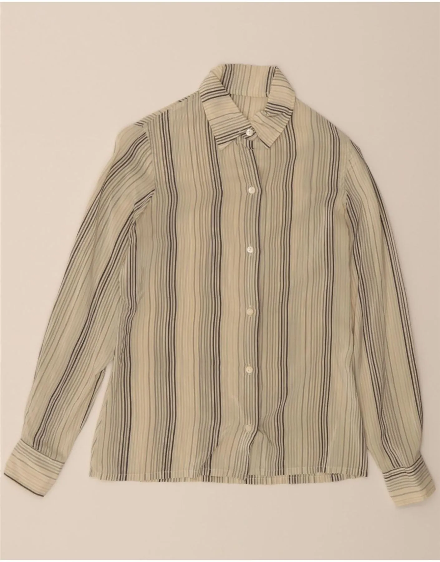 Structured Collar VINTAGE Womens Shirt UK 12 Medium Off White Pinstripe