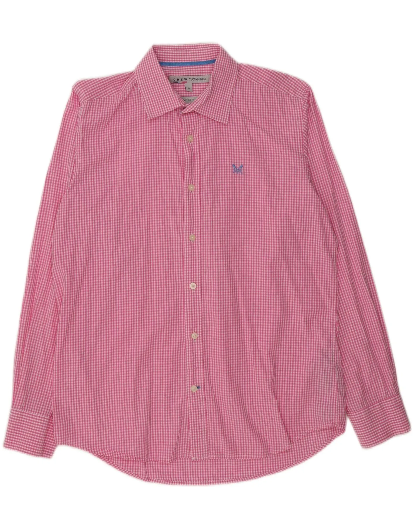 CREW CLOTHING Mens Classic Fit Shirt Medium Pink Gingham Cotton Tagless label gender-neutral