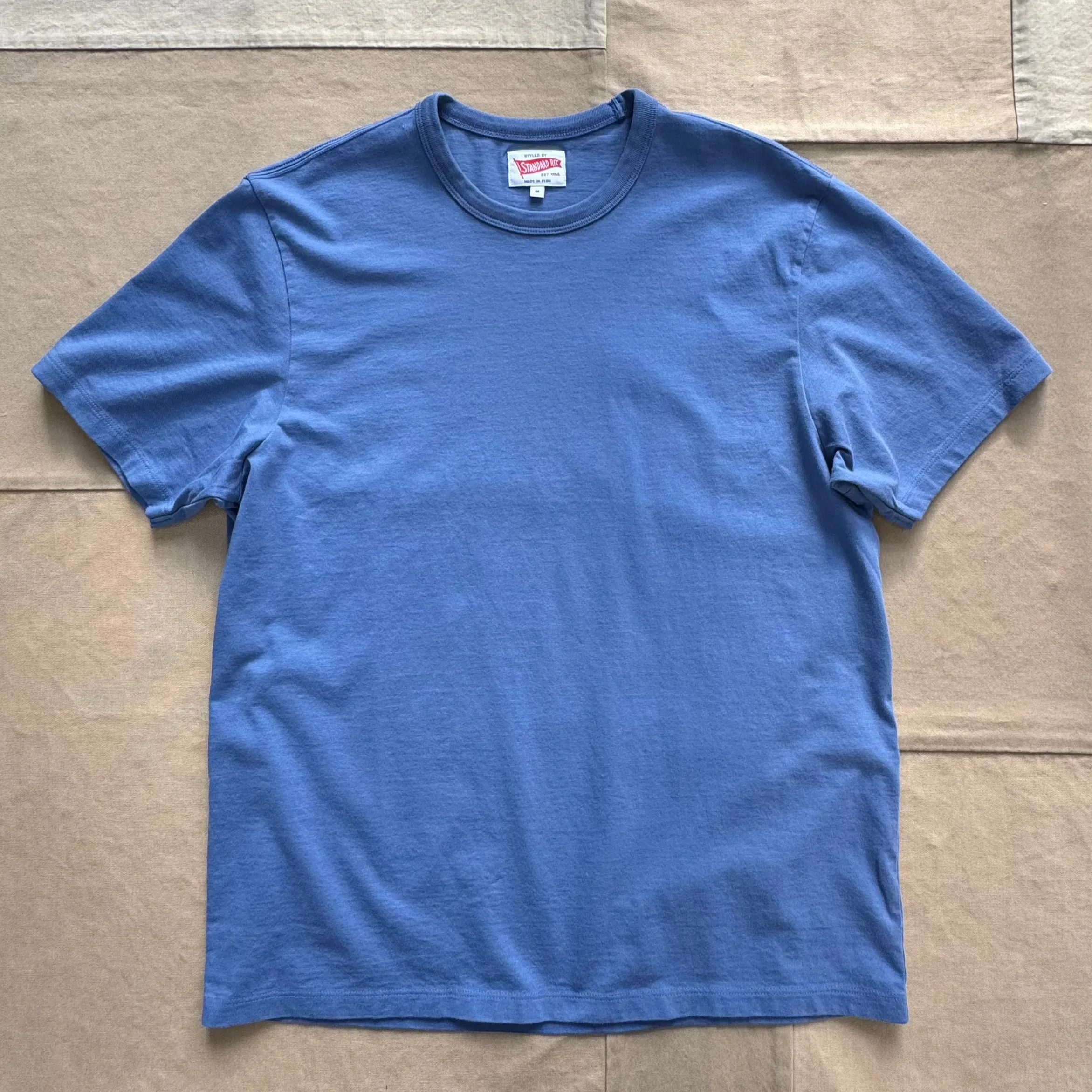 Short Sleeve Banner T-shirt, Washed Blue Durable Knitwear