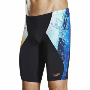 Summer-Festival Seamless construction Speedo Placement Digital V-Cut Mens Jammer Swim Shorts - Black