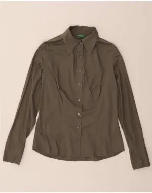 Trendy Fashion Plaid Design BENETTON Womens Shirt UK 14 Medium Grey Cotton