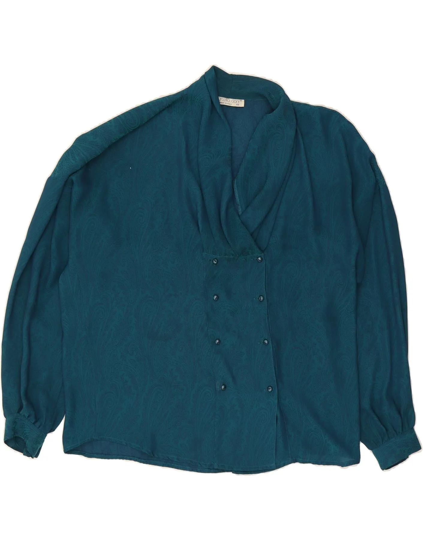 Micro Perforated Texture Premium Quality VINTAGE Womens Shirt Blouse IT 48 XL Blue Paisley