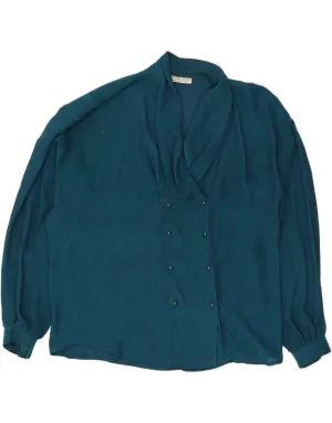 Micro Perforated Texture Premium Quality VINTAGE Womens Shirt Blouse IT 48 XL Blue Paisley