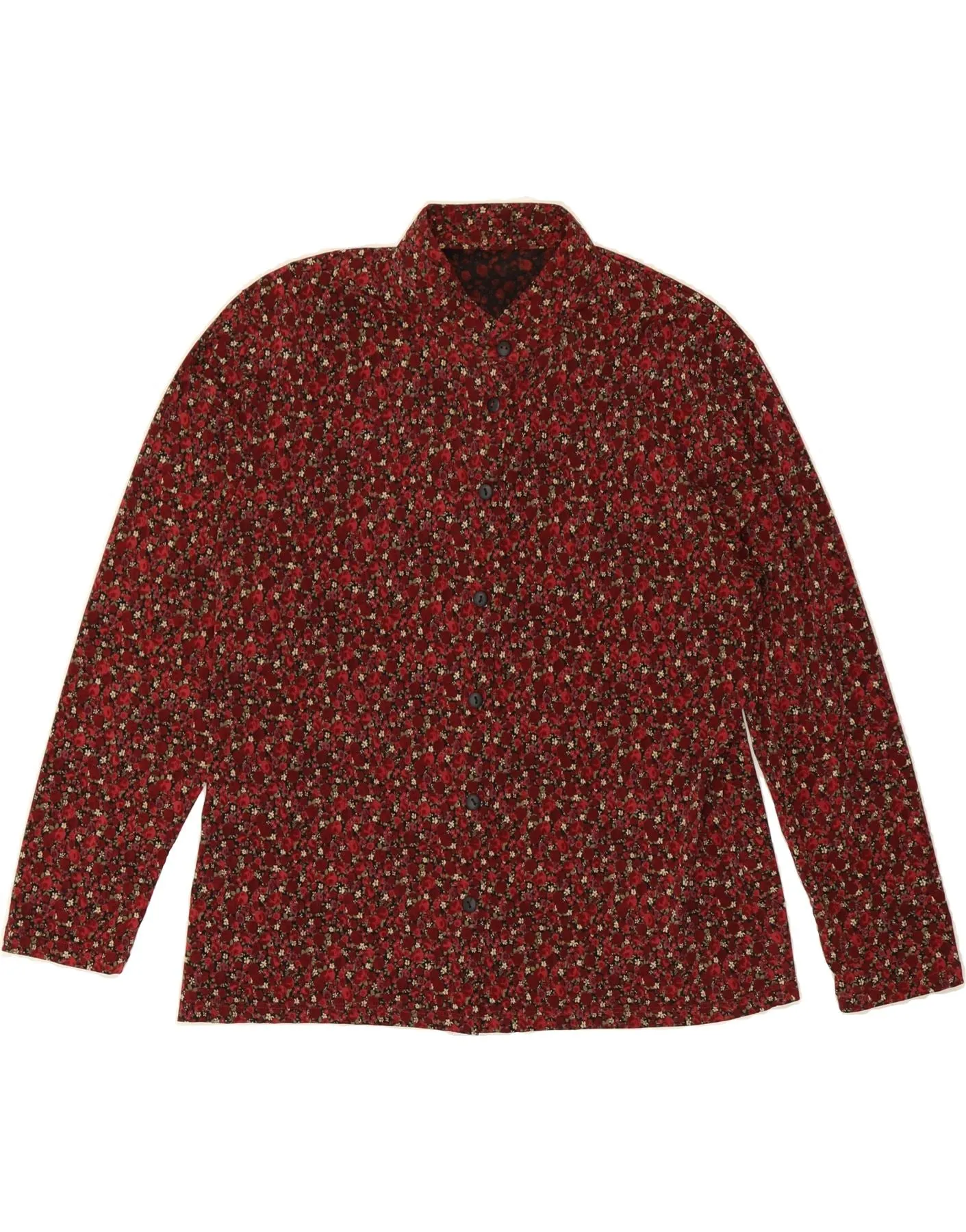 Stylish Design VINTAGE Womens Shirt Blouse UK 14 Medium Burgundy Floral