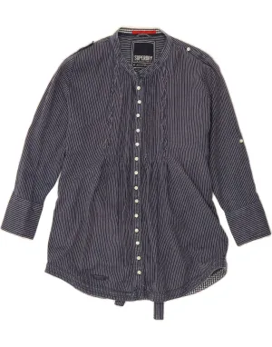 Lightweight Weave SUPERDRY Womens Shirt Blouse UK 14 Medium Navy Blue Striped Cotton