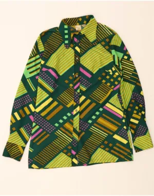 Contrast Stitch DIVINA Womens Shirt Blouse IT 44 Medium Green Geometric Polyester