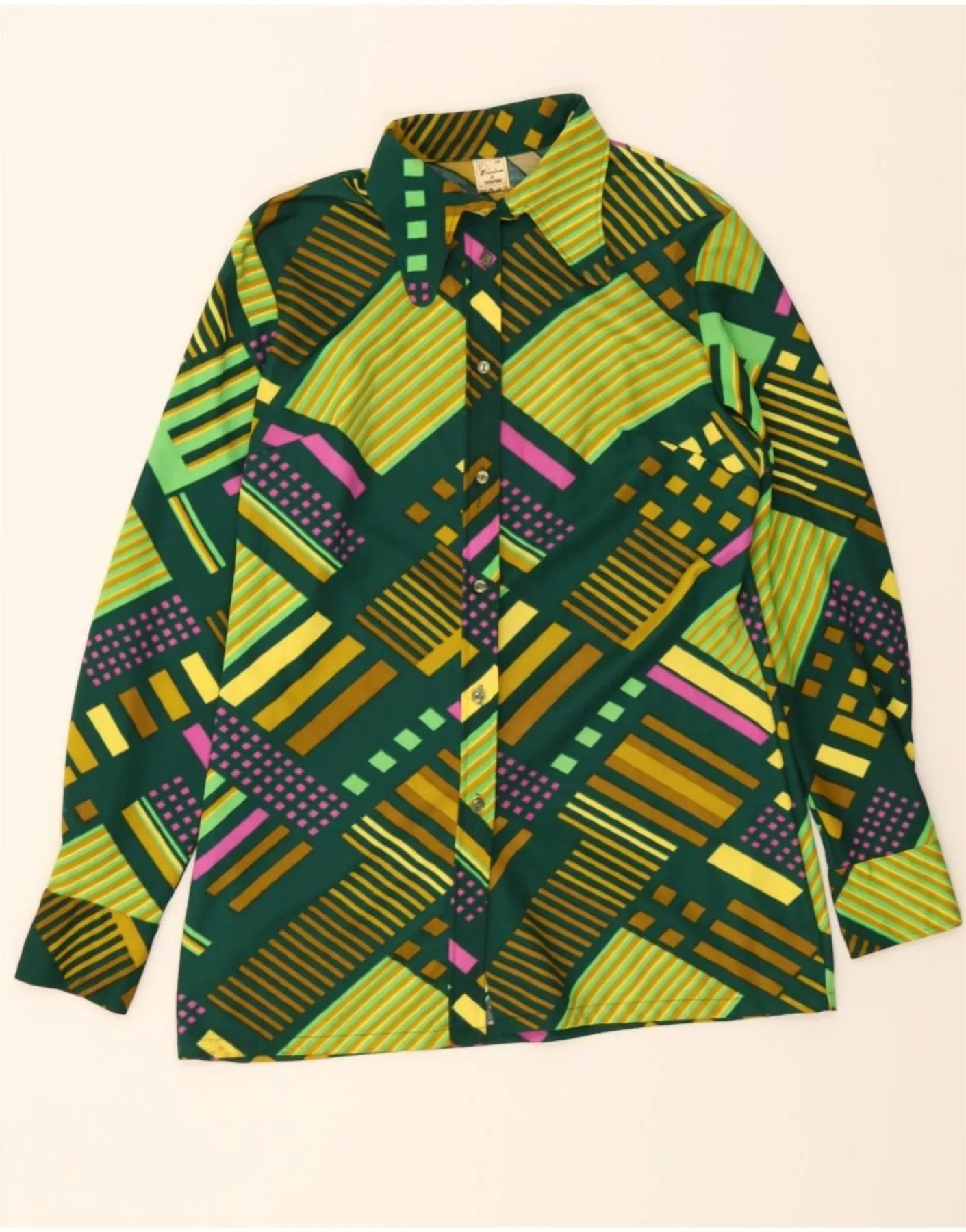 Contrast Stitch DIVINA Womens Shirt Blouse IT 44 Medium Green Geometric Polyester