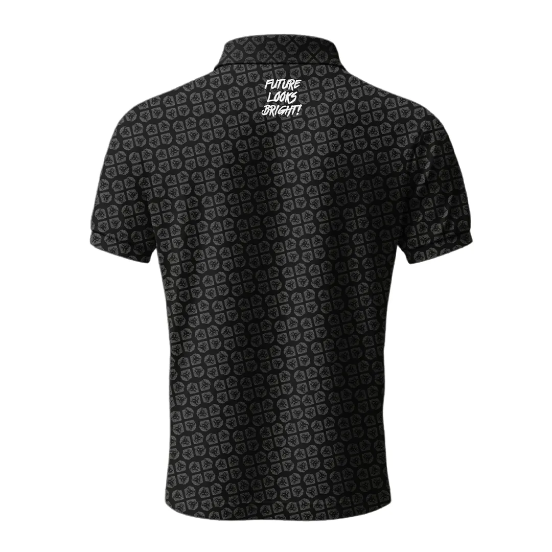 Lion Shield Black & Grey Pattern Print Short Sleeve Polo (Classic Fit) TearResistant Fiber Everyday Layers