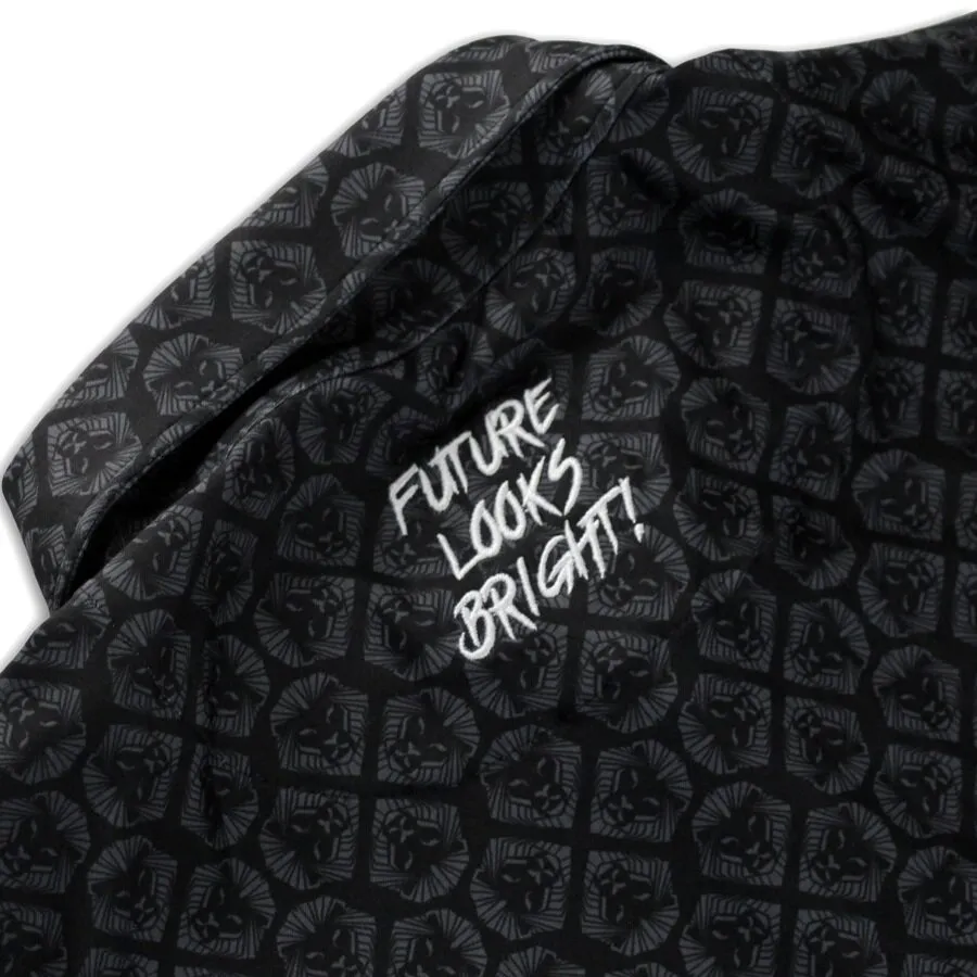 Lion Shield Black & Grey Pattern Print Short Sleeve Polo (Classic Fit) Logo Detail Sporty Layering