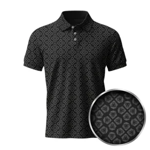 Lion Shield Black & Grey Pattern Print Short Sleeve Polo (Classic Fit) Eco Friendly Dye Corporate Event